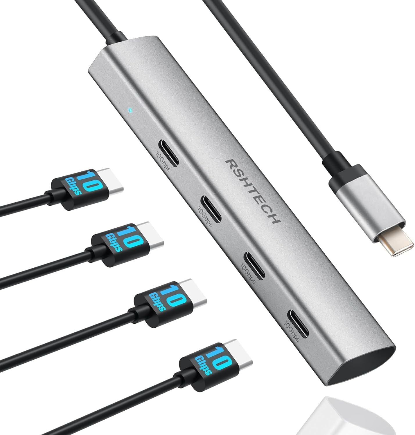 RSHTECH 10Gbps USB C Hub with 4 USBC 3.2 Ports, Aluminum Portable USB-C Splitter Multiport Adapter for MacBook Pro/Air, Surface and More Thunderbolt/USBC Laptop (RX04)