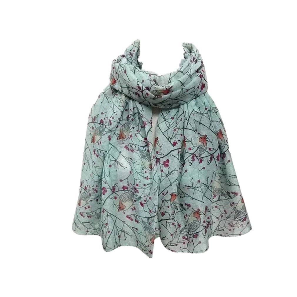KolyWomen's Lady Long Cute Bird Print Scarf Wraps Shawl Soft Scarves (Blue 2)