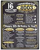 16th Birthday Poster (Sixteen, 16) - Remembering The Year 2003-11x14 Unframed Art Print - Makes a Perfect Birthday Decoration Under $15