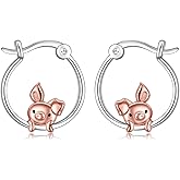 HOOHWE Pig/Axolotl/Ladybug/Panda/Yorkie/Duck Hoop Earrings for Women 925 Sterling Silver Cute Animal Huggie Hoop Earrings Jewelry Gifts for Sensitive Ears