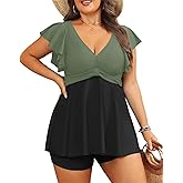 Plus Size Tankini Set Swimsuit - Women Two Piece Bathing Suit with Shorts Ruffle Sleeve Swimwear 2025