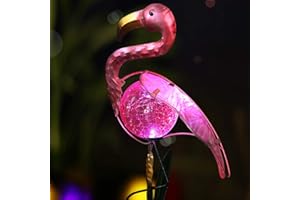 Bright Zeal 14" Tall Metal Pink Flamingo Garden Decor Solar Lights - LED Solar Stake Lights Garden Decorations - Solar Flamingo Lights Outdoor Decorative Stake - Solar Pink Flamingo Yard Ornaments