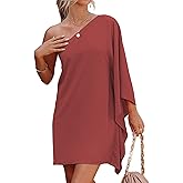 Jhsnjnr Women's Short Wedding Guest One Shoulder Dresses Formal Batwing Sleeve Club Party Cocktail Dress