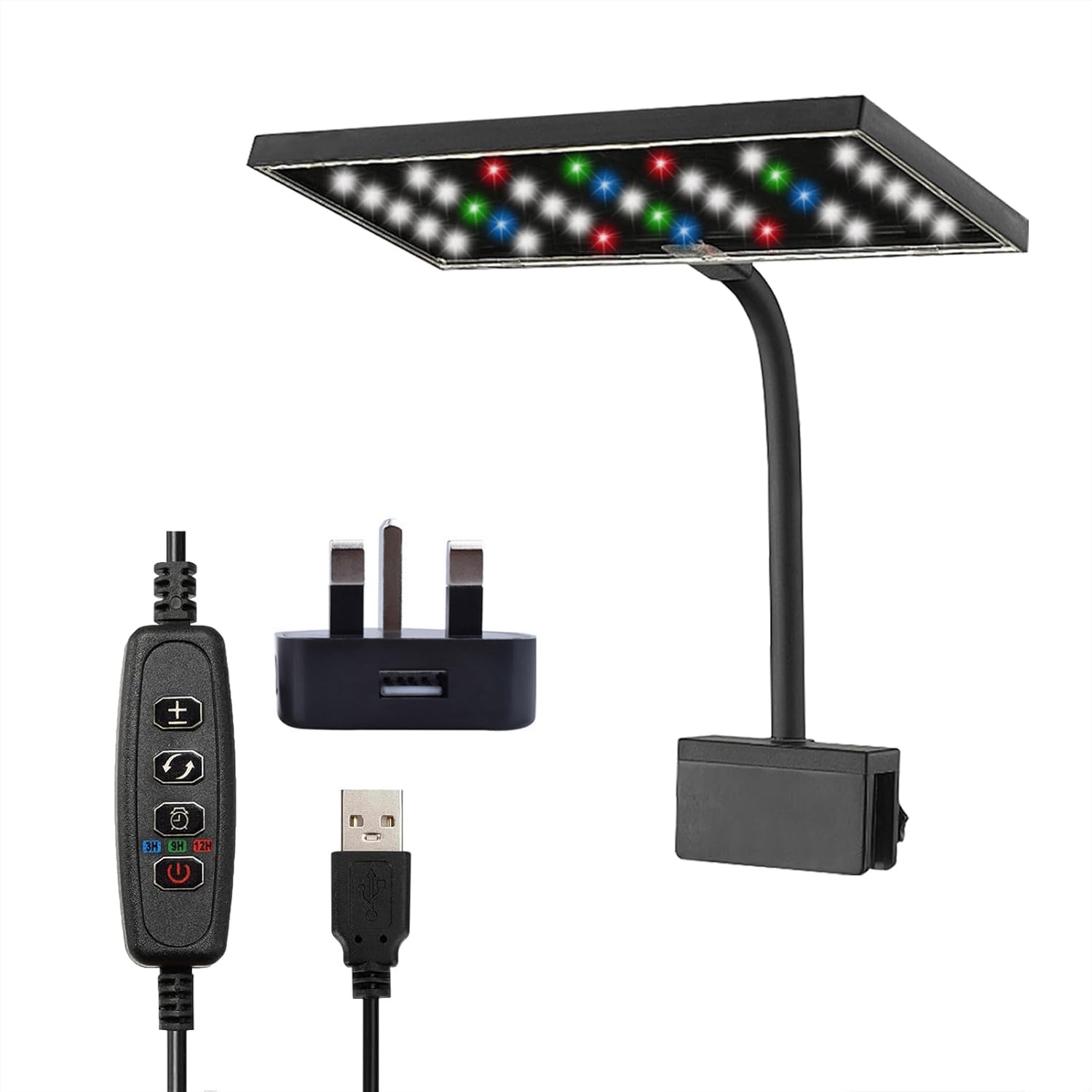 OsAtNb Clip On Full Spectrum Aquarium Light, 14W Aquarium LED Light 3 Modes Timer Fish Tank Light, 10 Adjustable Brightness with 3 Mixed Colors for Planted Tank
