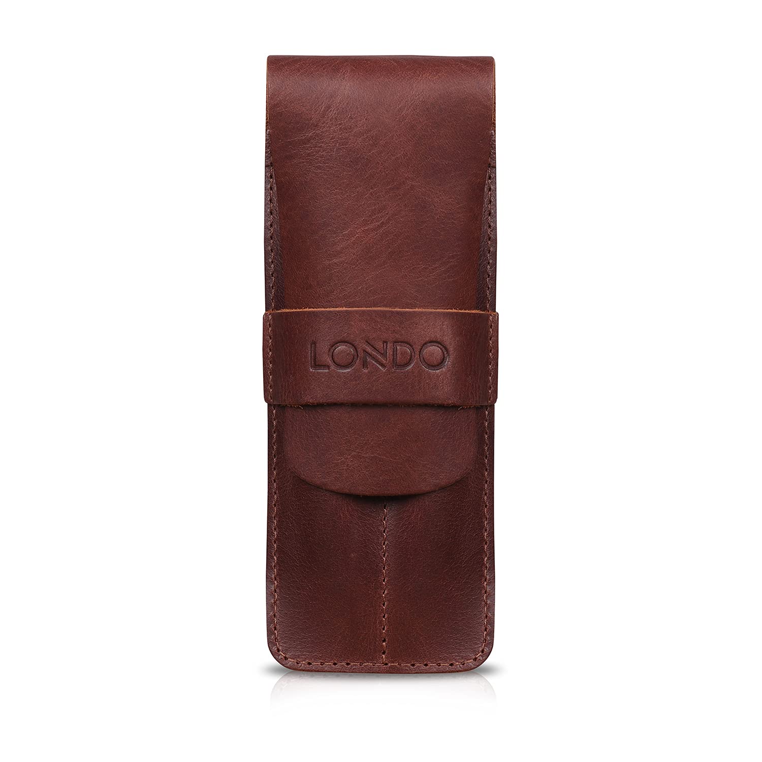 LONDO Two Compartment Genuine Leather Pen Case with Sleeve Cover Brown OTTO445