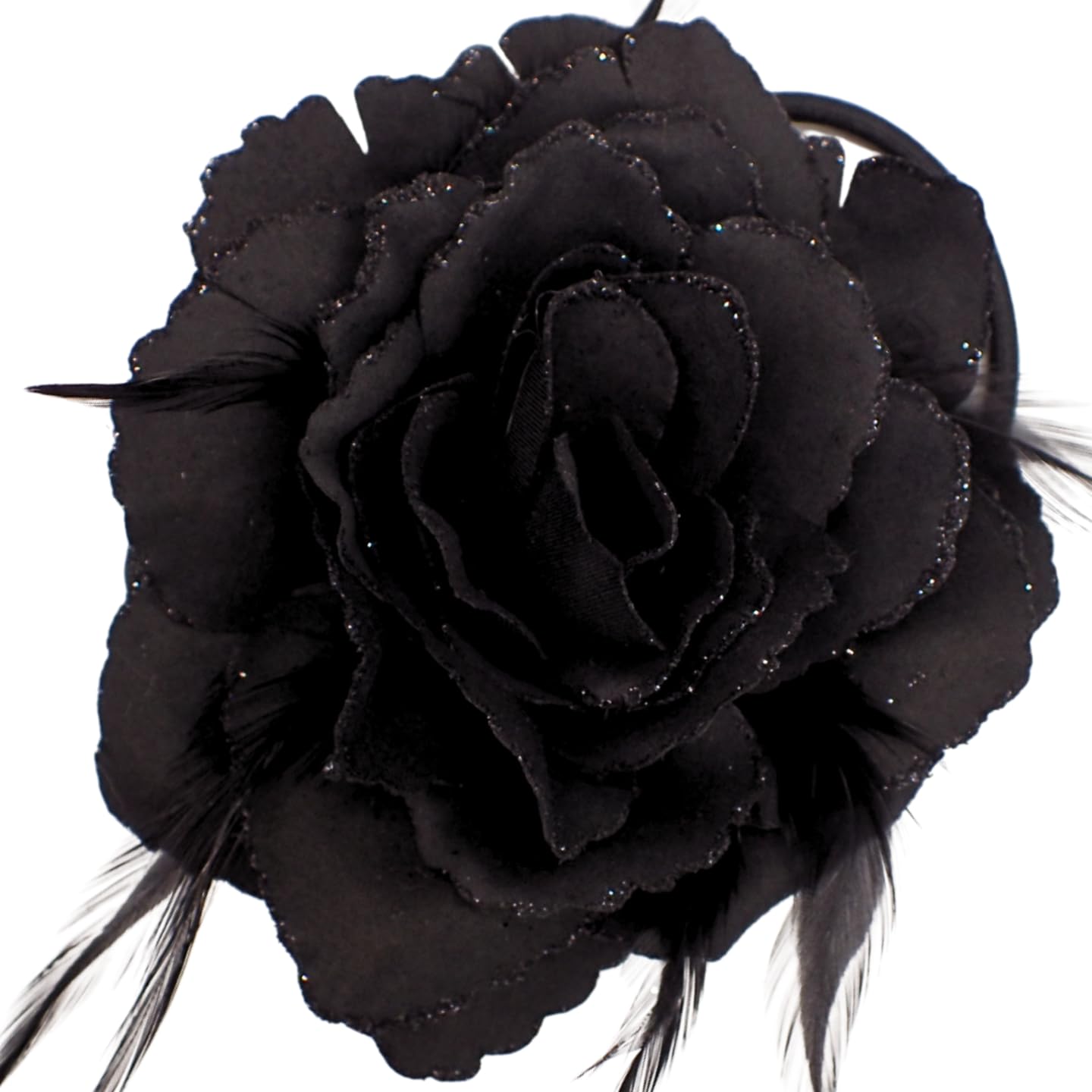 Topkids Accessories Rose Flower Hair Clip Hairband Floral Corsage Fascinator Hair Band Aligator Beak Grip for Women & Girls Wedding Prom Party Special Occasion (Black)