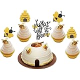 Amazon Com What Will It Bee Cake Topper Bumble Bee Gender Reveal Blue Or Pink He Or She Baby Shower Party Favor Glitter Decorations Toys Games