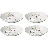 Lenox Butterfly Meadow Herbs Porcelain Pasta Bowl Set for 4, 26oz | dishwasher safe, microwave safe | floral design | kitchen and dining essential | 1.75 inch, 26oz, gift for women
