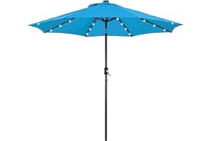 Yaheetech 9FT Solar Powered Patio Umbrella - UV Protection Market Table Umbrella w/ 32 LED Lights & Push Button Tilt & Crank Lift System for Garden/Lawn/Deck/Backyard/Pool,Sky Blue