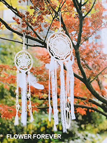 image for HiPlus 4 PCS BOHO Handmade White Feather Native Macrame Dream Catchers