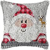 DOYLKE Cartoon Latch Hook Kits Pillow DIY Handmade Printed Canvas Cushion Latch Hook Kit Christmas Decor,16.9X16.9 ''