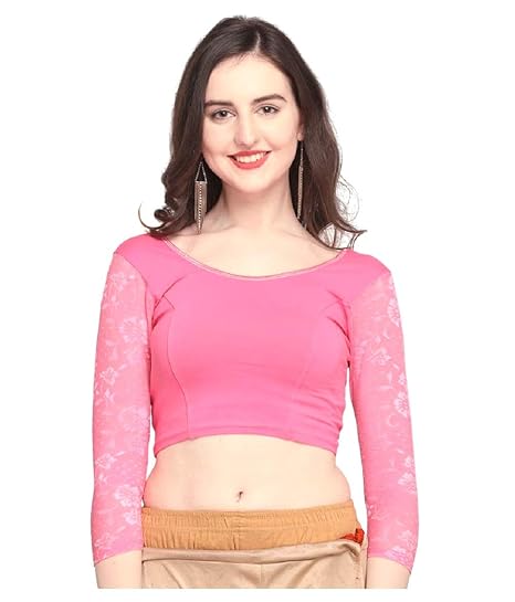 Women's Full Sleeves Round Neck Cotton Lycra Readymade Stitched Blouse, Free Size, Pink