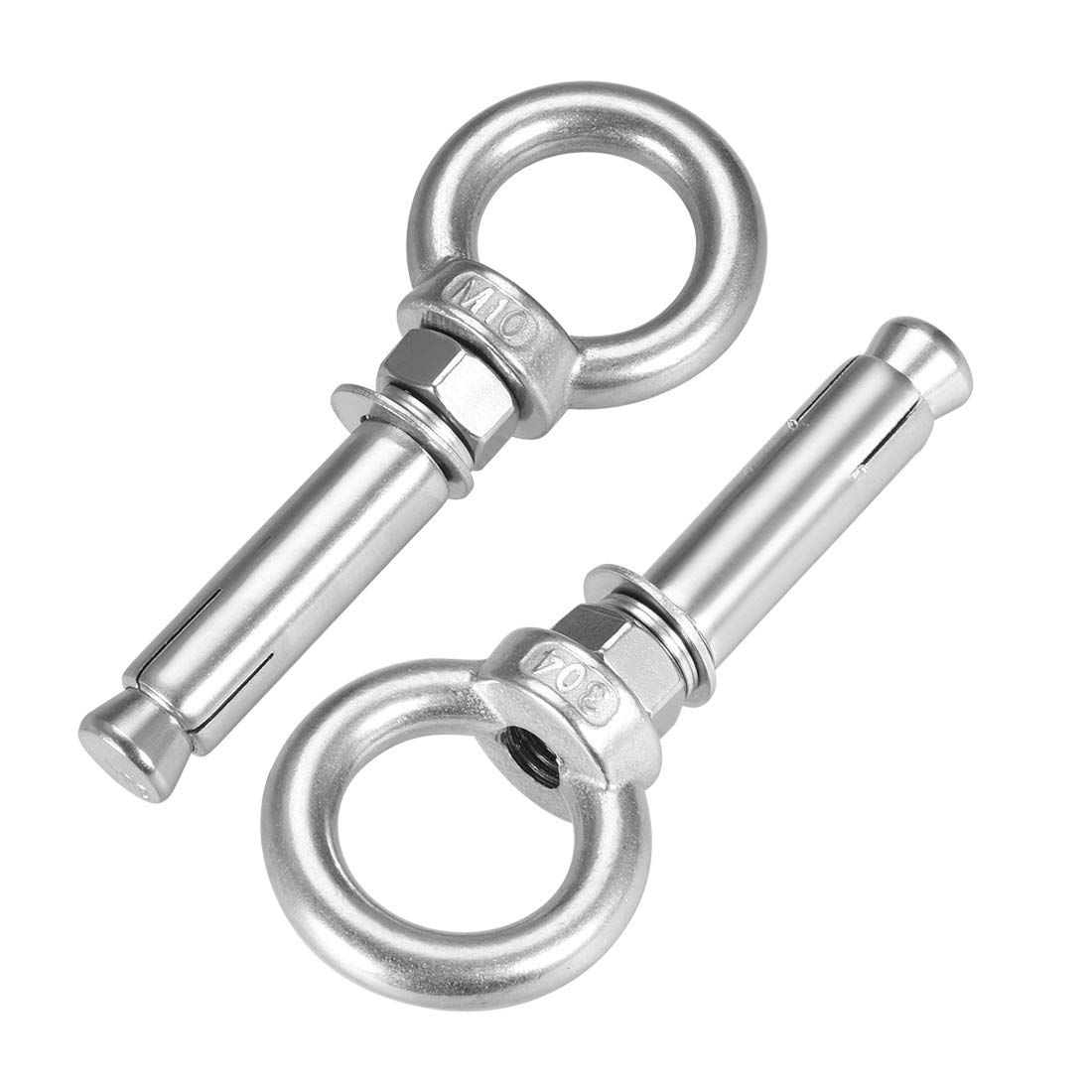 sourcing map M10 x 70 Expansion Eyebolt Eye Nut Screw with Ring 304 Stainless Steel Anchor Raw Bolts 2 Pcs