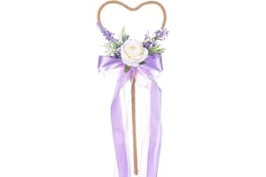 PartyforU Flower Wand for Girls - Floral Magic Wand Fairy Wand Heart Rose Wand with Ribbon for Woodland Wedding Bridal Shower