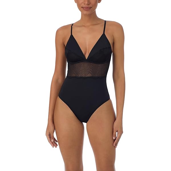 DKNY Women's Sheers Strapless Bodysuit Underwear, Dark Black, 32B