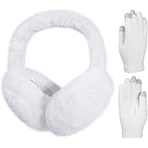 BEARAE Winter Ear Muffs Gloves Set, Fuax Fur Earmuffs with Glove, Foldable Fluffy Ear Warmer Muff for 7-12T Kids Girls Boys