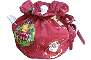 KABAKE Red Christmas Themed Tea Cosy, Cotton Vintage Floral Teapot Dust Cover Tea Cozies, Kitchen Home Decorative Tea Pots Cozy with Insulation Pad for Housewife, Friend, Mom