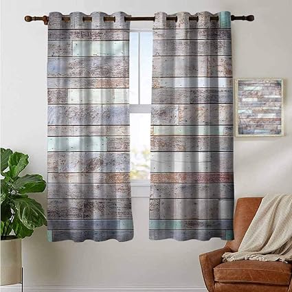 Petpany Window Curtain Fabric Rustic Wooden Cabin Wall Pattern Rod
