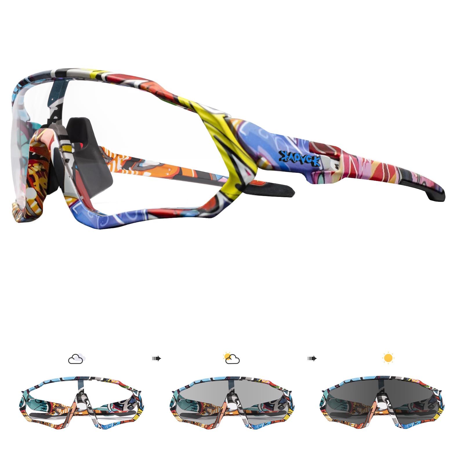 KAPVOE Photochromic Cycling Glasses For Men Women MTB BMX Clear Sports Sunglasses Running Volleyball Tennis Driving Fishing Softball Mountain Golf Hiking 01