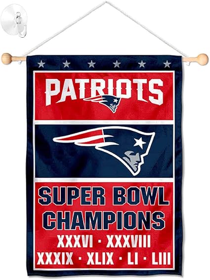 Amazon Com New England Patriots 6 Time Champions Banner Window Wall Hanging Flag With Suction Cup Sports Outdoors