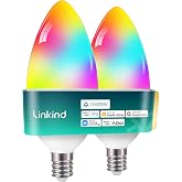 Linkind Matter E12 Led Bulb, Color Changing Smart Light Bulbs, 2 Pack | Works with Alexa/Apple Home/Google Home, Decorative Candelabra Light Bulbs for Chandelier, Tunable White, 2.4G WiFi, 500LM