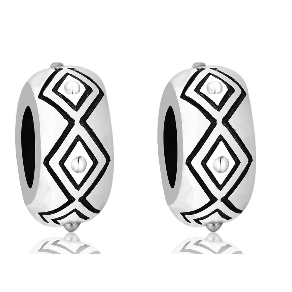 LOVANS 2 PCS 925 Sterling Silver Rubber Spacer Stopper Bead for Bracelets Jewelry Gift for Her Women (Silver With Rhombus)