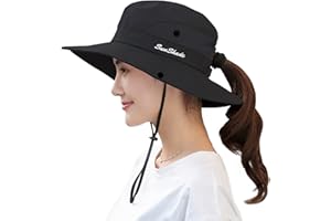 Muryobao Women's Ponytail Sun Hat UV Protection Foldable Mesh Wide Brim Beach Fishing Hat