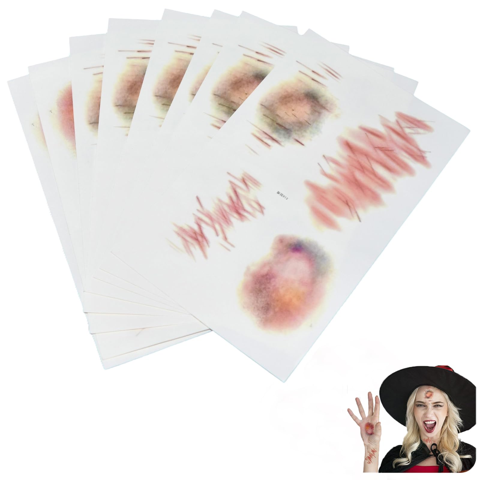 Photo 1 of 10 Sheets Fake Scar Tattoo Makeup Halloween Fake Scar Stickers - Temporary Decals Prank Props for Zombie, Vampire, Masquerade, Cosplay Horror Makeup for Kids Adults