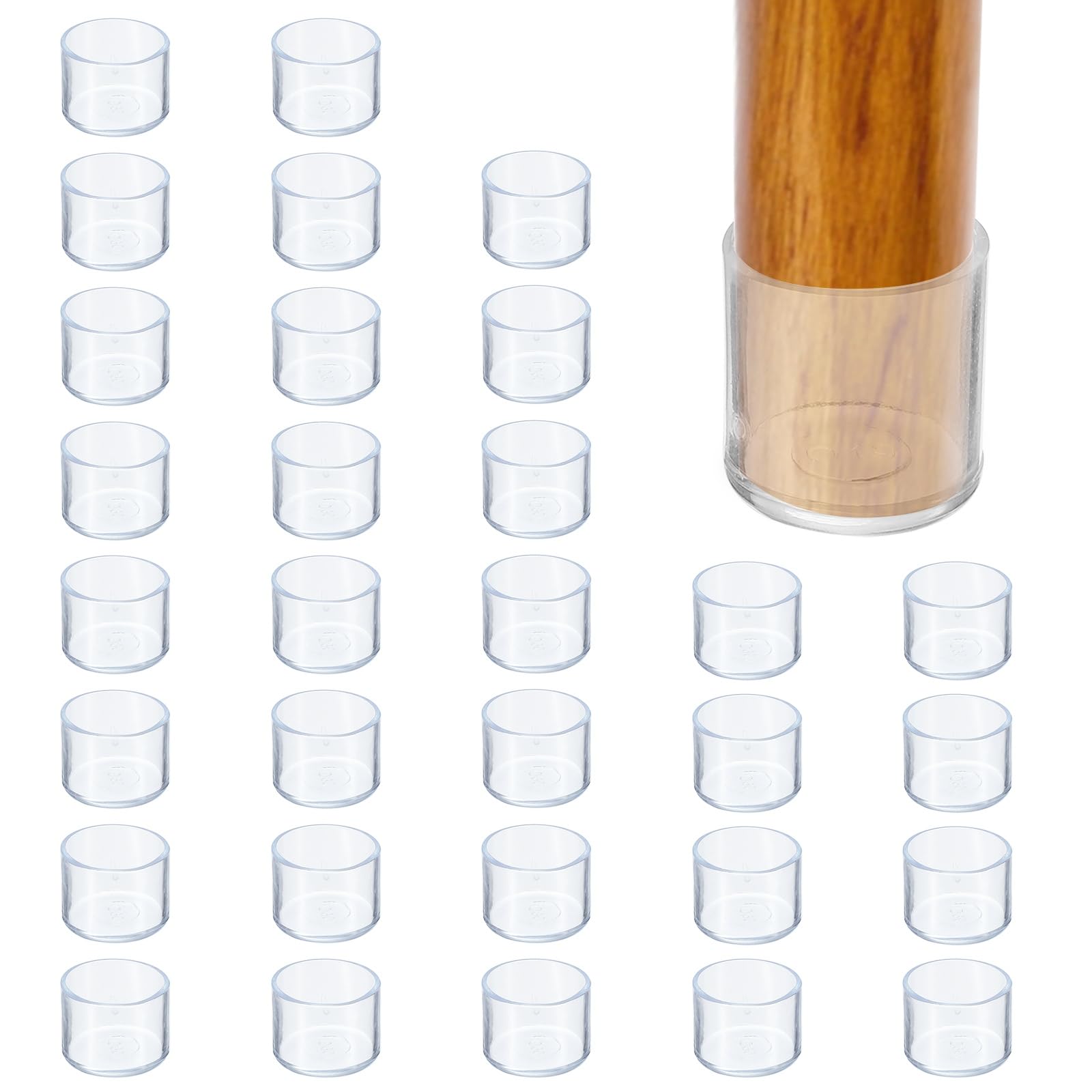 PATIKIL Round Rubber Chair Leg Caps Tips 3/16", 32 Pcs Plastic Furniture Leg Floor Protectors No Scratches No Noise for Chair Leg Protect Hardwood Floor, Transparent