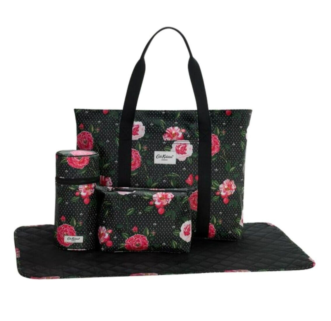 Cath Kidston Tea Rose Tote Midscale Nappy Changing Bag in Black travel holiday baby shower