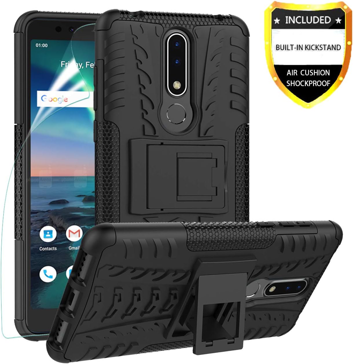 Nokia 3.1 Plus case, Double Shockproof and Ultra-Thin Scratch-Proof Protection Cover,Kickstand Bumper Heavy Duty Case for Nokia 3.1 Plus Phone (Not fit Nokia 3.1),Black