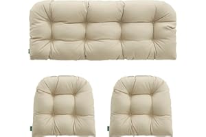 YOOZEKU Outdoor/Indoor All Weather Tufted Wicker Chair Cushions of 3 Pieces, 1 Loveseat and 2 U-Shape Waterproof Cushions for Patio Furniture,Wicker Loveseat,Bench-Beige