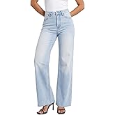 BlueMoment High Waisted Wide Leg Jeans for Women Stretchy Baggy Jeans Trendy BBL Jean Raw Hem Loose Denim Pants with Pocket