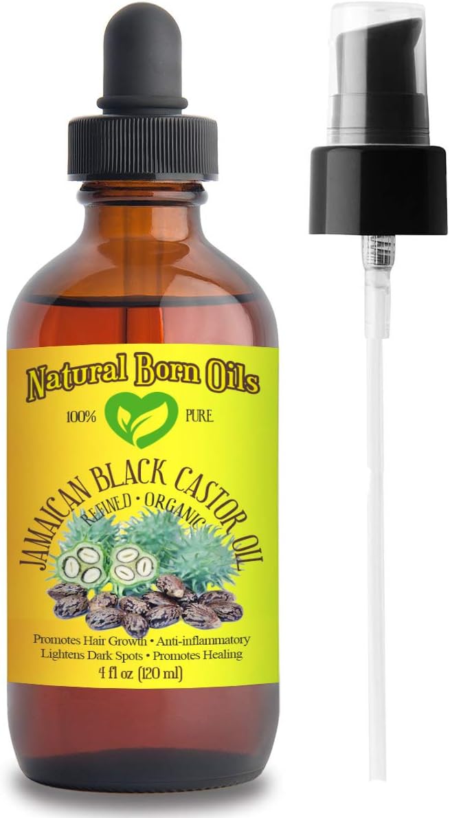 Natural Born Oils Jamaican Black Castor Oil, 4oz, Organic, Cold-Pressed, High in Omega-6, Perfect for Nourishing Skin, Thicker Hair