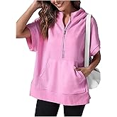 SweatyRocks Women's Oversized Half Zip Hoodies Short Sleeve Split Sweatshirts Pullover Tops with Pocket