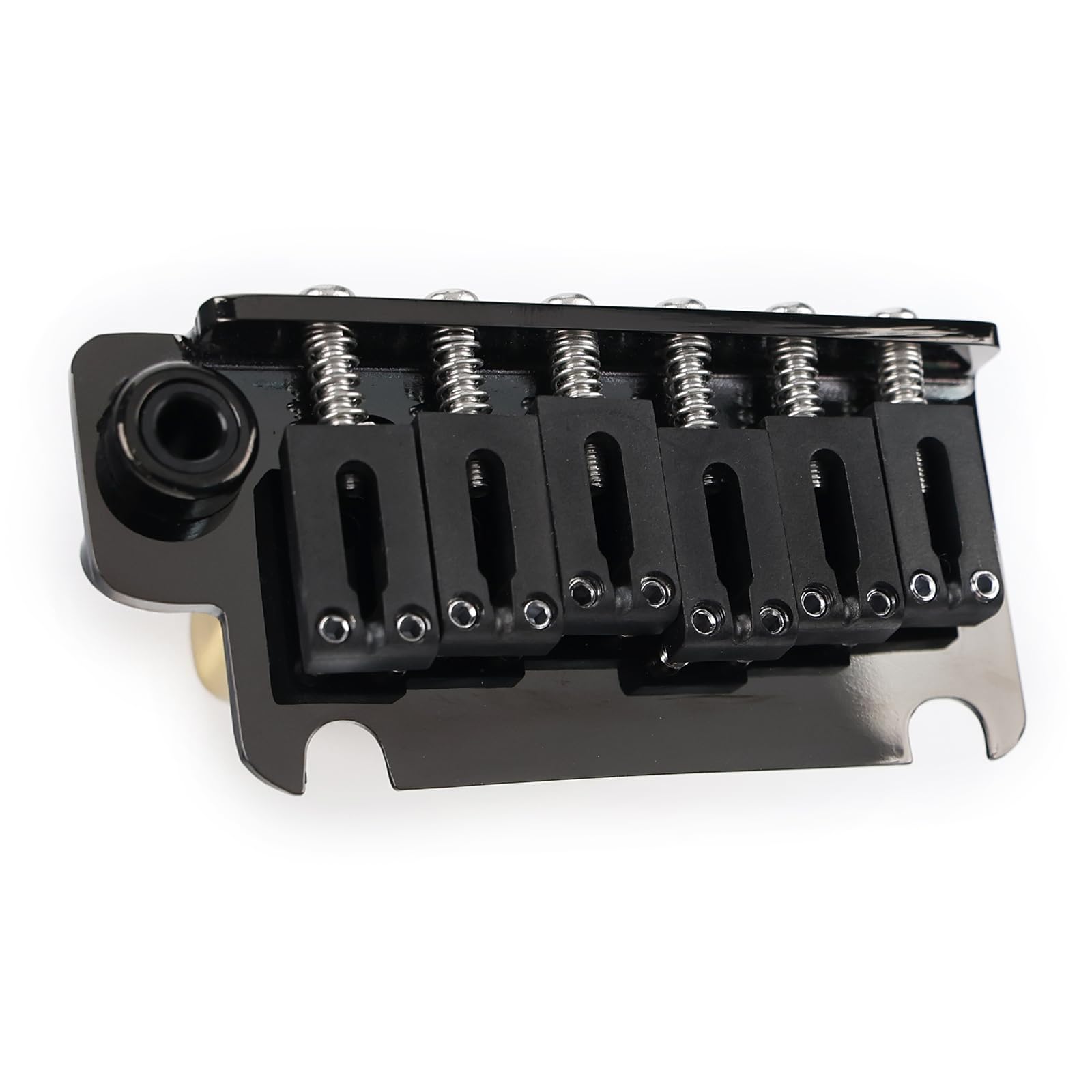 Photo 1 of OVSAL 2-Point Electric Guitar Bridge Black 54mm Tremolo Bridge with Brass Block and Steel Saddles Fit for 6 String Start St Electric Guitar Replacement Parts