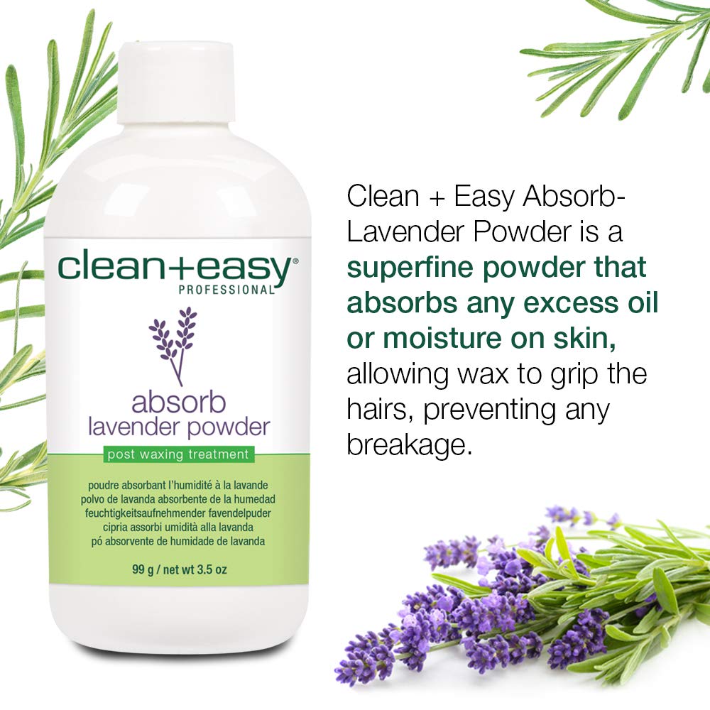 Clean + Easy Absorb Lavender Powder – Post Waxing Treatment, Moisture Absorbent Wax Powder for Hair Removal, 3.5 oz
