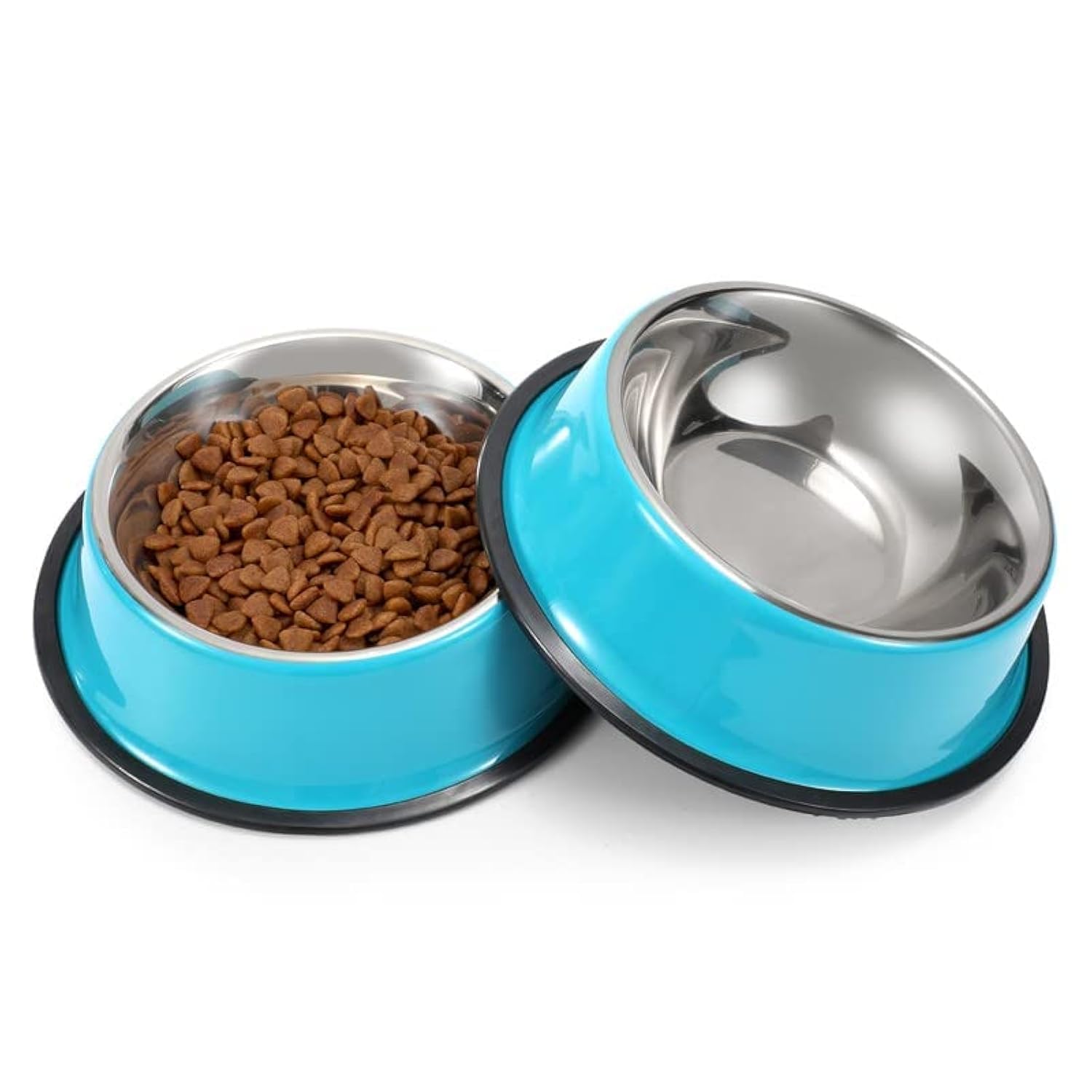 WERFORU 2 Pieces Dog Bowls Stainless Steel Dog Cat Pet Bowls for Feeding Water and Food Blue Medium Size