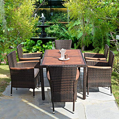 Tangkula 7 PCS Outdoor Patio Dining Set, Garden Dining Set w/Acacia