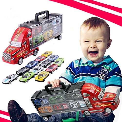 SINACO spielzeugautos Aufbewahrungs LKW mit 12 Metall Autos Handheld Geschenkset für Kinder ab 3 Jahren – Bild 7