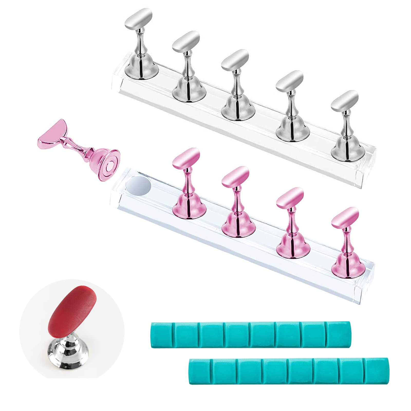 KARELLS Nail Art Display Set, Magnetic Holder for False Nails, 2 Sets Nail Art Tips Stand Holder for False Nails Manicure