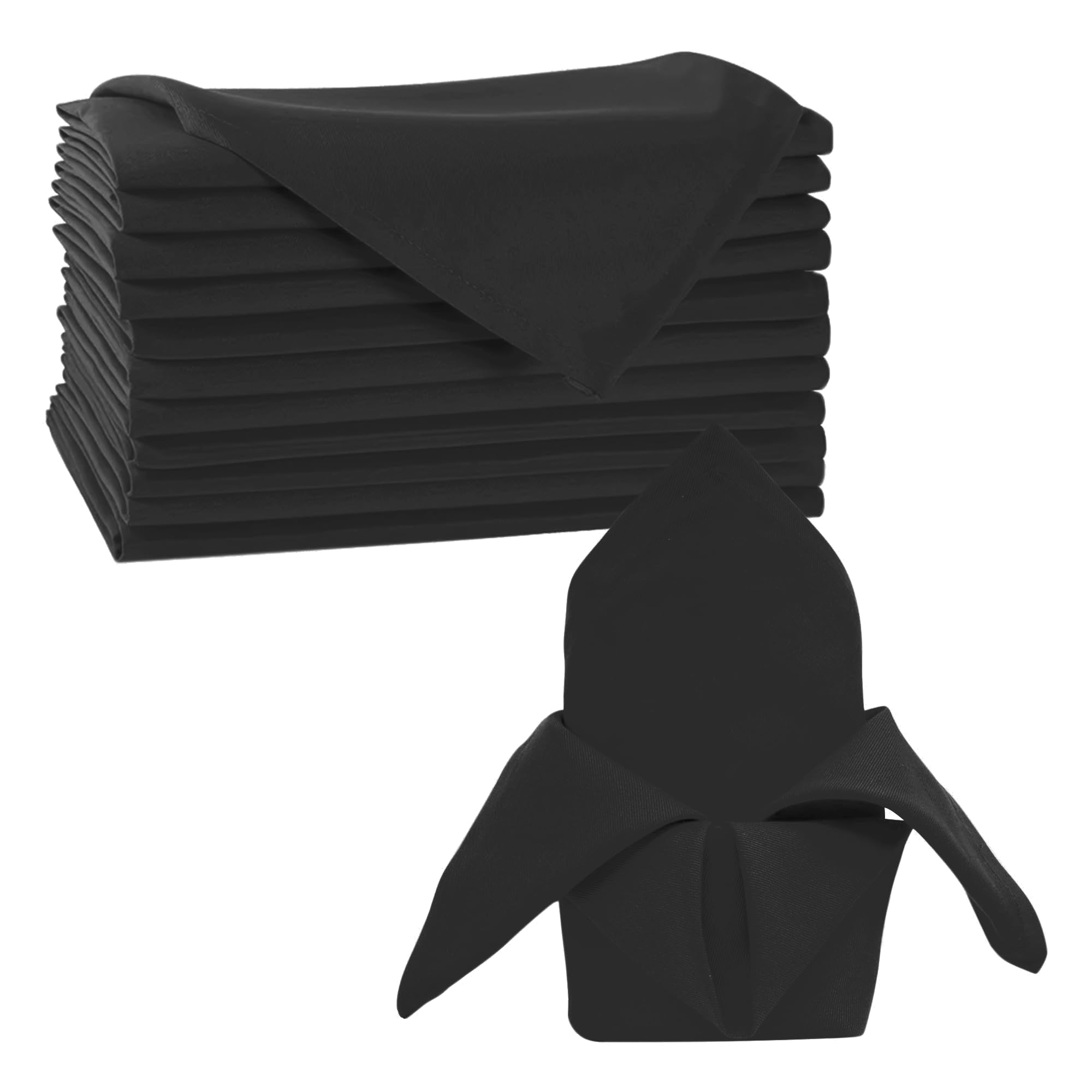 Trimming Shop 20 Inch Black Polyester Table Napkins, 50x50cm Square, Reusable, Wrinkle-Resistant Cloth Napkins for Dinner Parties, Events, Weddings, Restaurants & Hotels, 20pcs