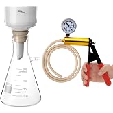 FOUR E'S SCIENTIFIC 500mL Buchner Funnel Filtering Kit with Vacuum Pump | Lab Borosilicate Glass Flask, Ceramic Filter Funnel, 100 Filter Paper, Rubber Stoppers Set