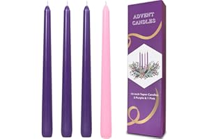 Topsics 4 Pack Advent Taper Candles, 10 inch Unscented Christmas Taper Candles, 3 Purple Candles and 1 Pink Candle