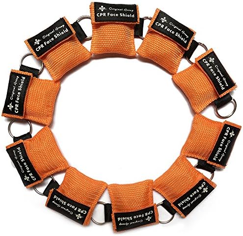 Pack of 100pcs CPR Masks Keychain Ring Emergency Kit Rescue Face Shields with One-way Valve Breathing Barrier for First Aid or AED Training, Adult and Infant , Easy to Carry (Orange)