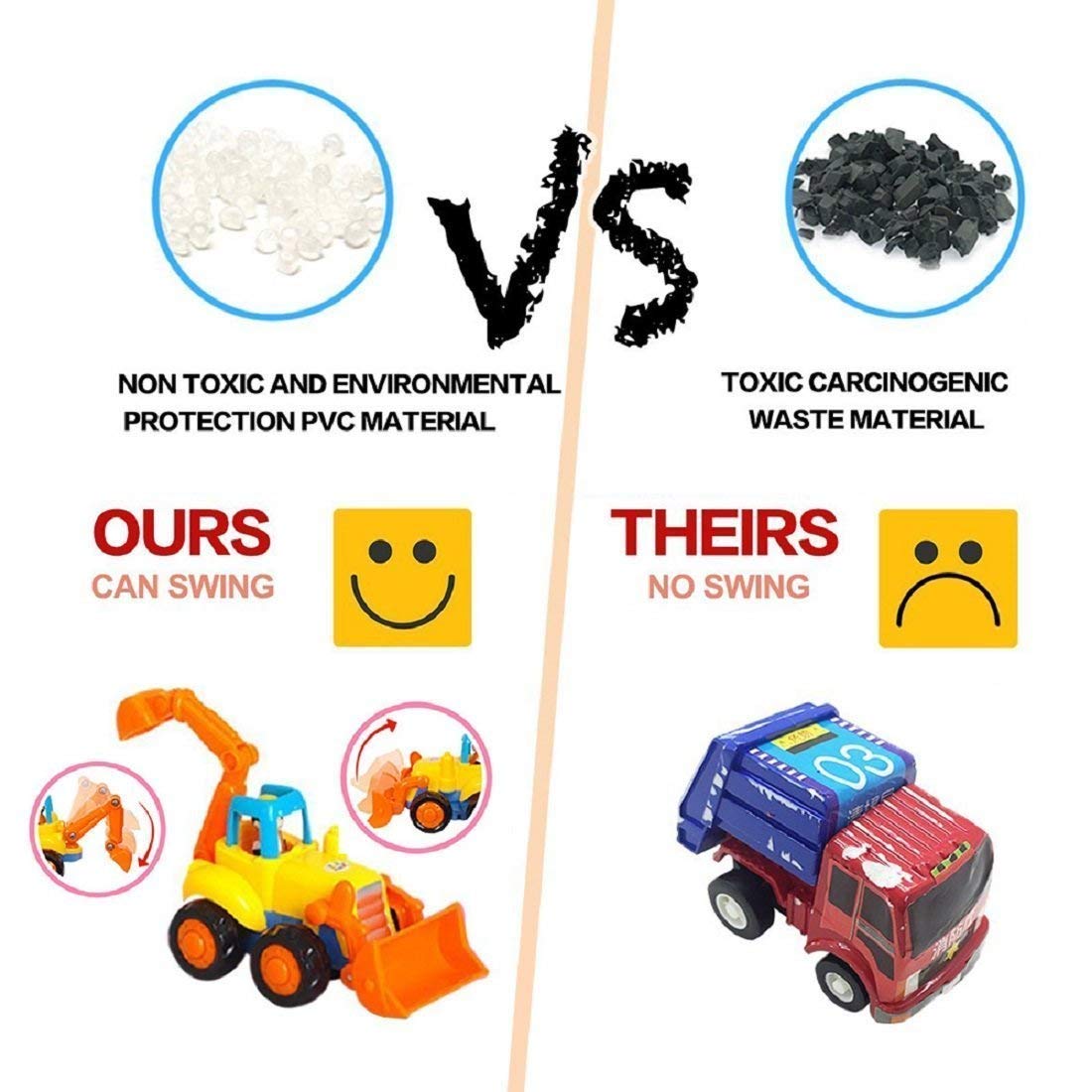 MOONTOY Baby Spielzeugauto Bagger Konstruktionsfahrzeuge Baufahrzeuge 4 in einem Set für Kinder, Traktor, Bulldozer, Kipper & Zementmischer 8