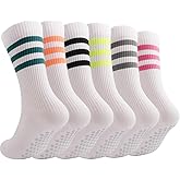 Pilates Socks for Women with Grippers, yoga sports silicone grips Non Slip Yoga for Barre Hospital Exercise Workout Sticky Athletic Slipper socks 6 Pairs