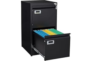 LISSIMO 2 Drawer File Cabinet, Metal Vertical File Storage Cabinet with Lock, File Cabinet for A4/Legal/Letter, Anti-Tilt Des