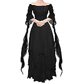 YEAXLUD Women's Victorian Dress Puff Sleeve Off Shoulder Ruffle Plus Size Medieval Costume for Women Renaissance Dress (Black, XX-Large)