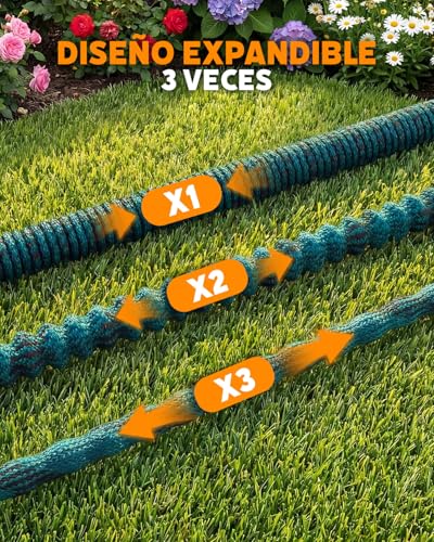 Evviee Manguera Jardin Extensible, Manguera Extensible 30 Metros con 10 Boquillas de Patrón de Pulverización Conector de Latón Tela 3750D Manguera, Adaptadores de 1/2" y 3/4" para Jardinería